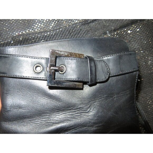 Newport News Easy Style Black Leather Buckle Embellished Heeled Ankle Booties 8 - Picture 7 of 16